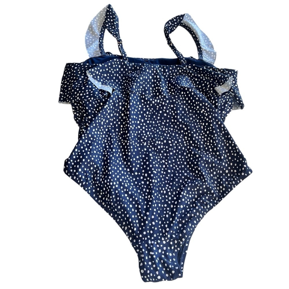Kona Sol Polka Dot Ruffle Shoulder One Piece Swimsuit 18 New Blue - Picture 4 of 11